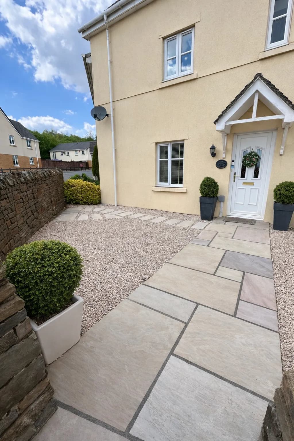 Front Garden Rockery with Indian Sandstone Paving