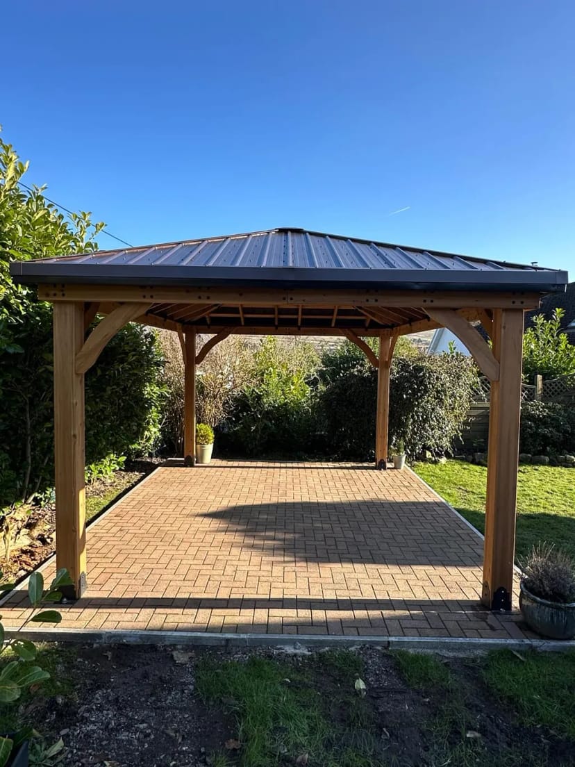 Cedar Gazebo over block paving patio