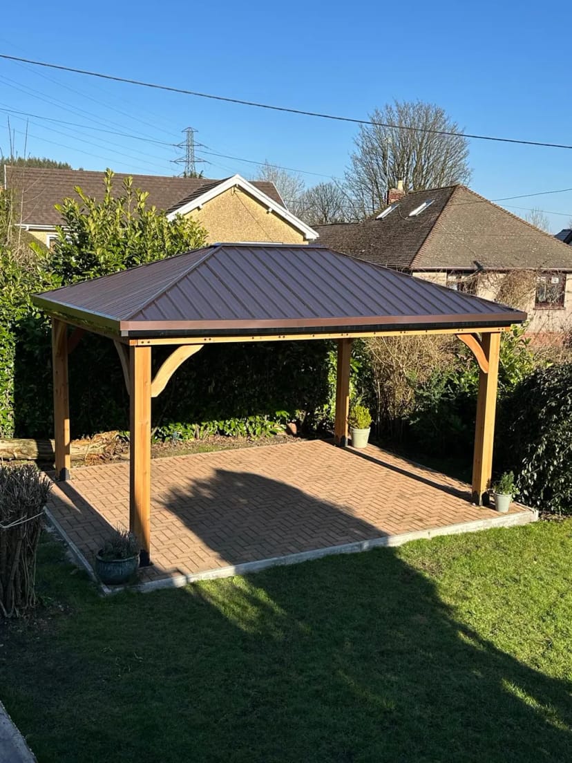 Cedar Gazebo over block paving patio